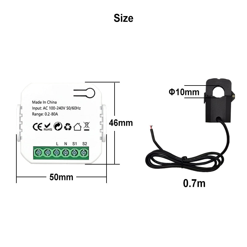 Tuya Smart Life ZigBee Energy Meter 80A with Current Transformer Clamp KWh Power Monitor Electricity Statistics110V 240V 50/60Hz