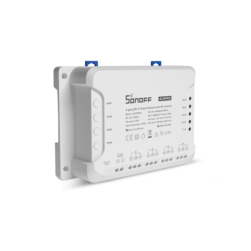 Sonoff 4CH PRO R3 Wifi Smart Switch. Connect 4 devices and switch them independently. Works via Ewelink APP. Works with Alexa and Google Home