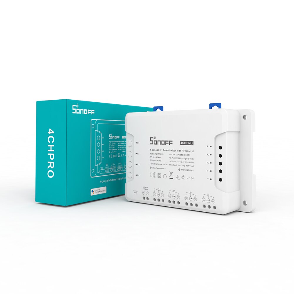 Sonoff 4CH PRO R3 Wifi Smart Switch. Connect 4 devices and switch them independently. Works via Ewelink APP. Works with Alexa and Google Home
