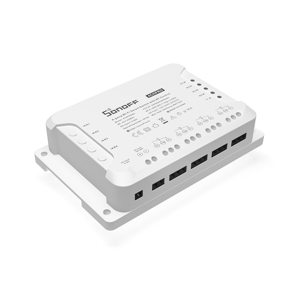 Sonoff 4CH PRO R3 Wifi Smart Switch. Connect 4 devices and switch them independently. Works via Ewelink APP. Works with Alexa and Google Home