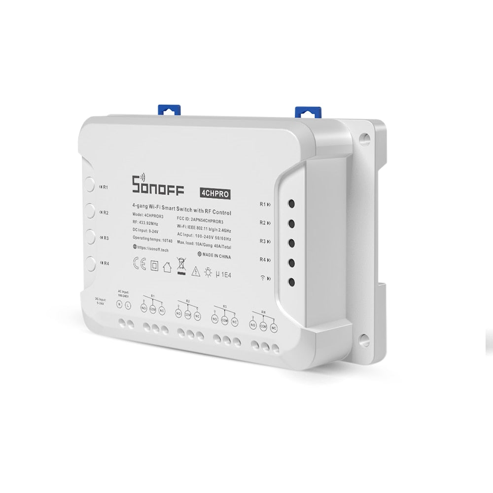 Sonoff 4CH PRO R3 Wifi Smart Switch. Connect 4 devices and switch them independently. Works via Ewelink APP. Works with Alexa and Google Home