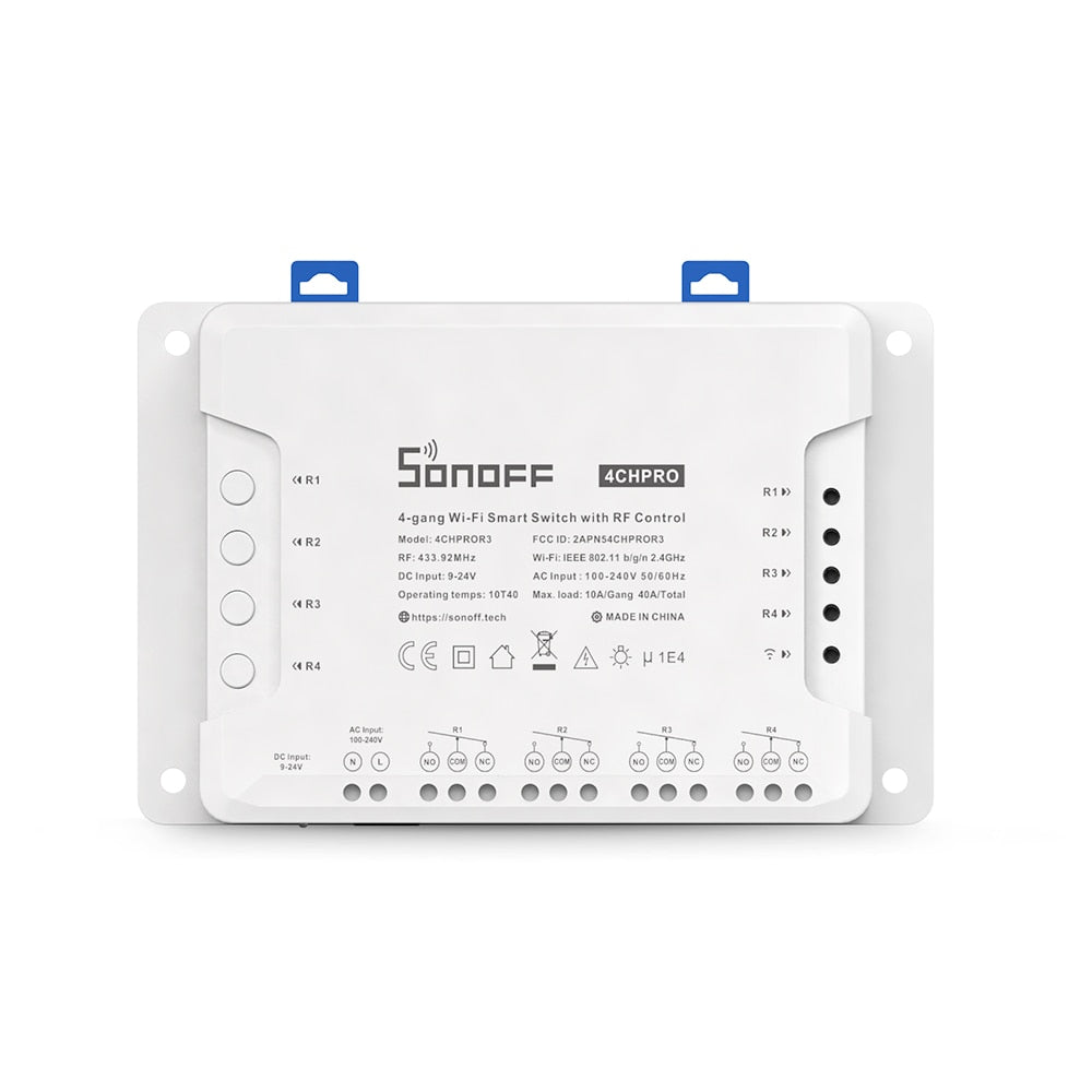 Sonoff 4CH PRO R3 Wifi Smart Switch. Connect 4 devices and switch them independently. Works via Ewelink APP. Works with Alexa and Google Home