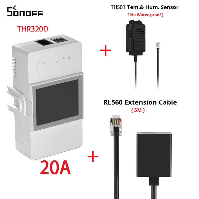 SONOFF TH Elite 16A or 20A Wifi Smart Temperature and Humidity Monitoring Switch. Add sensors THS01 or DS18b20 Sensor. Works Via eWelink App or Alexa App