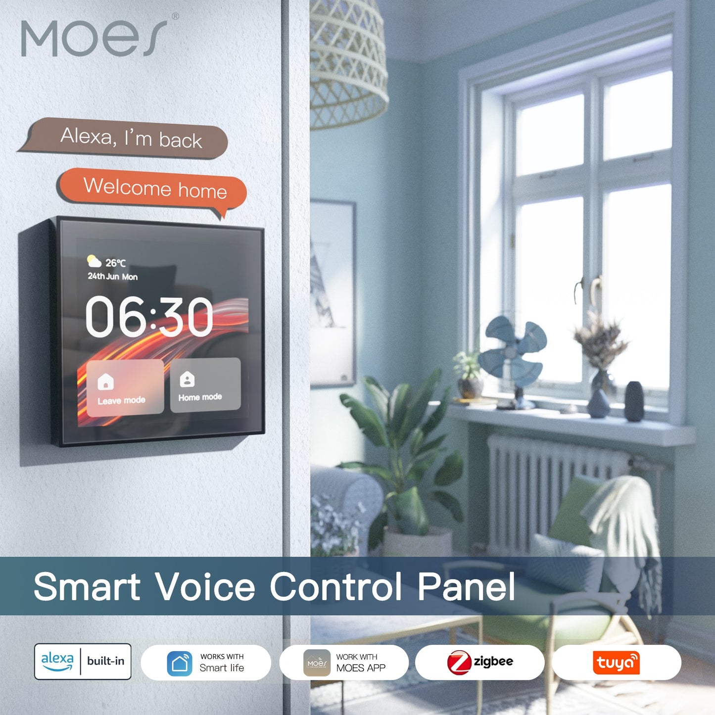 Alexa based Multi-functional Touch Screen Control Panel. 4-inch in-wall Central Control for Intelligent Scenes Smart Home. Built in Alexa. Works with Smart Life, Tuya App.