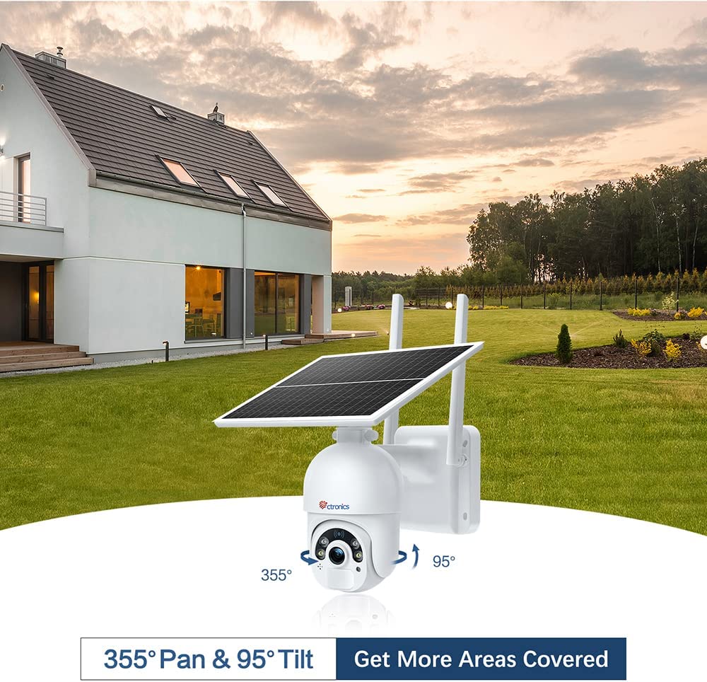 Ctronics (4G not wifi) Solar Panel Security Camera. 4G LTE 10000mAh battery, Color Night Vision Auto Cruise IP Camera with Smart Tracking CCTV.