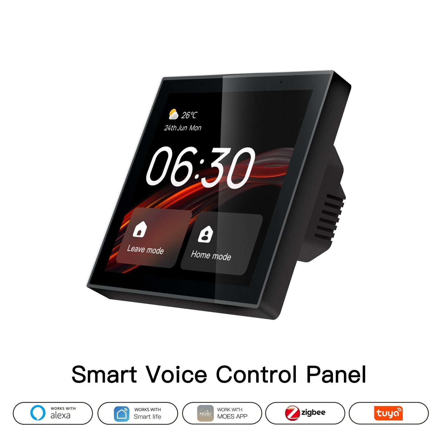 Alexa based Multi-functional Touch Screen Control Panel. 4-inch in-wall Central Control for Intelligent Scenes Smart Home. Built in Alexa. Works with Smart Life, Tuya App.