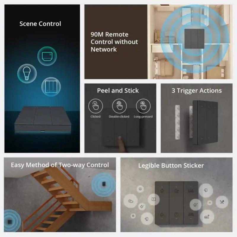 SONOFF SwitchMan R5 Scene Controller 6-Key. Wire-free Smart Home Remote Via eWeLink. Remote Control via SONOFF M5 / MINIR3 NSPanel to enable Smart remote switch. See description for more.