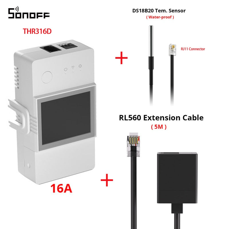 SONOFF TH Elite 16A or 20A Wifi Smart Temperature and Humidity Monitoring Switch. Add sensors THS01 or DS18b20 Sensor. Works Via eWelink App or Alexa App