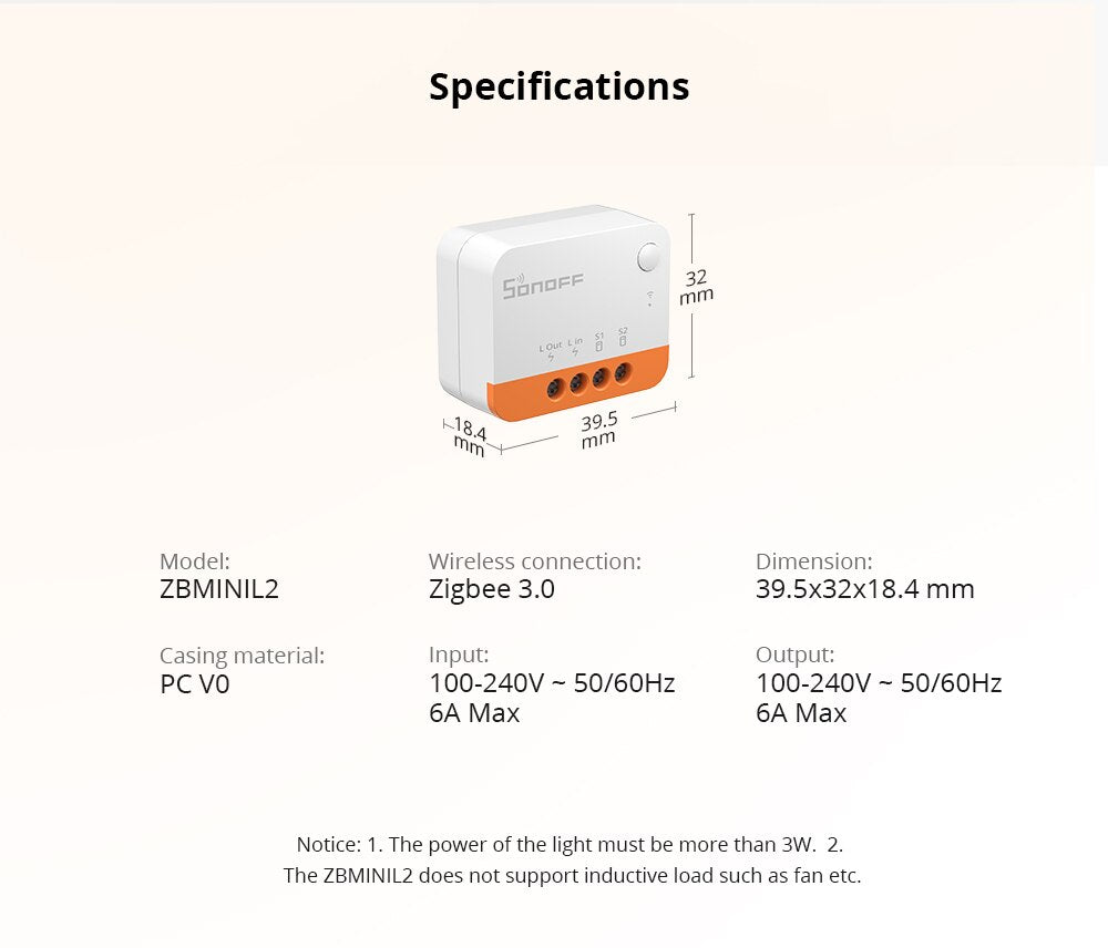 SONOFF ZBMINI L2 Zigbee 3.0. No Neutral Wire Required. Smart Extreme Zigbee Switch Via eWelink APP. Works With Zigbee Bridge Hub.
