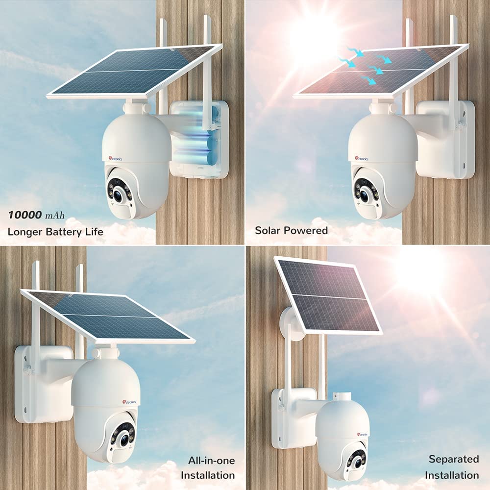 Ctronics (4G not wifi) Solar Panel Security Camera. 4G LTE 10000mAh battery, Color Night Vision Auto Cruise IP Camera with Smart Tracking CCTV.
