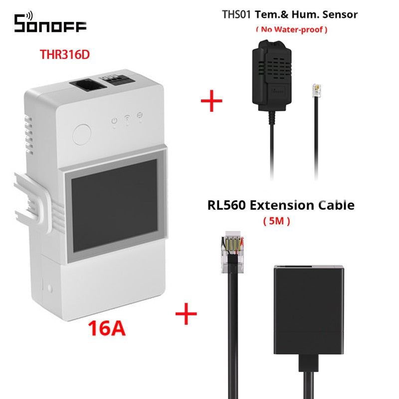 SONOFF TH Elite 16A or 20A Wifi Smart Temperature and Humidity Monitoring Switch. Add sensors THS01 or DS18b20 Sensor. Works Via eWelink App or Alexa App