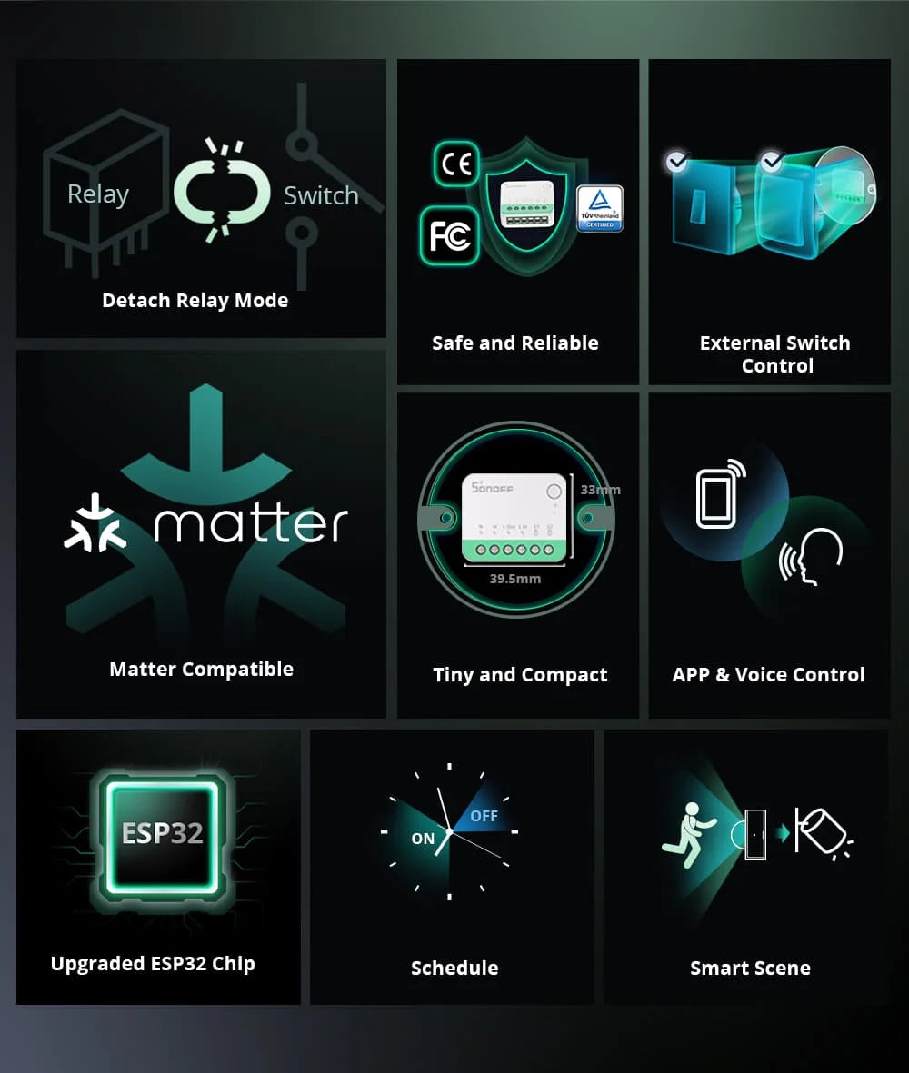 SONOFF MINI Extreme Wi-Fi Smart Switch MINIR4M Matter Compatible Smart switch. Smart Home switch that works with Alexa, eWelink, and similar apps.