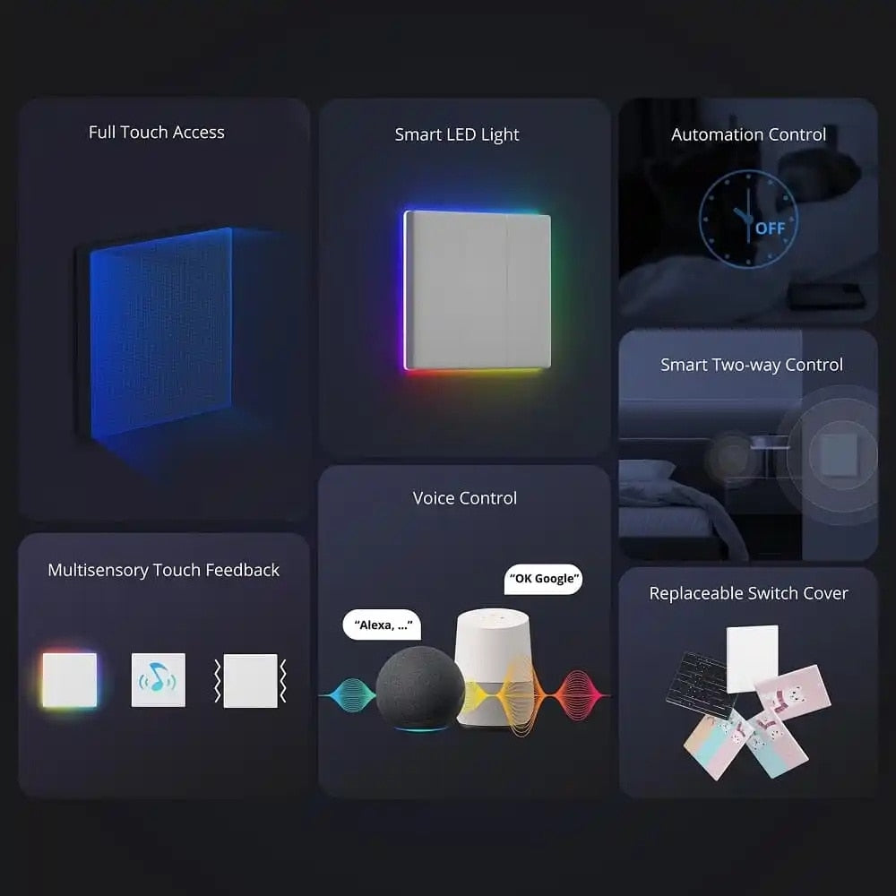 SONOFF TX Wifi Smart Wall Switch. Full Touch Access LED Light and Edge Multi-Sensory. Works with EWeLink APP and Voice Control, Alexa, Google Home