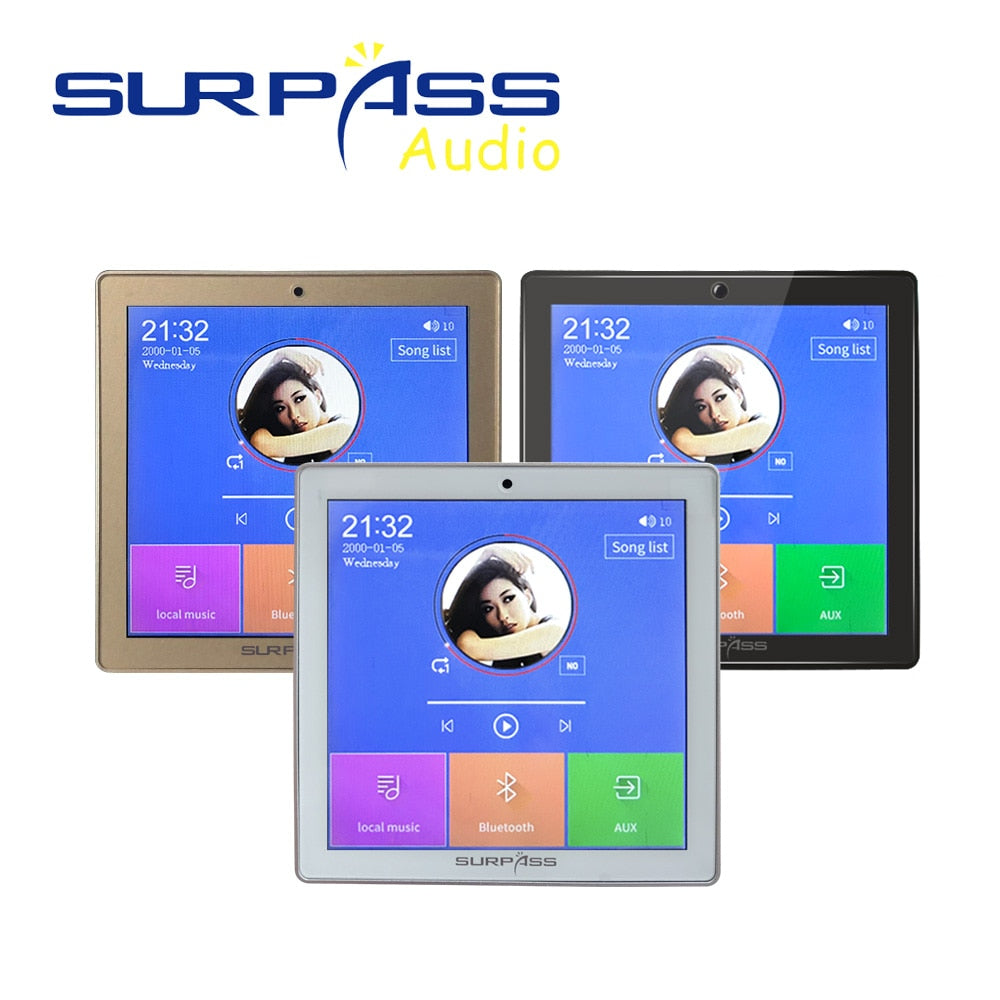 Smart Home Audio 2 or 4 Channel in-Wall Amplifier. Wireless Bluetooth Mini Amplifier; Touch Screen, FM Radio, AUX, TF Card Function.