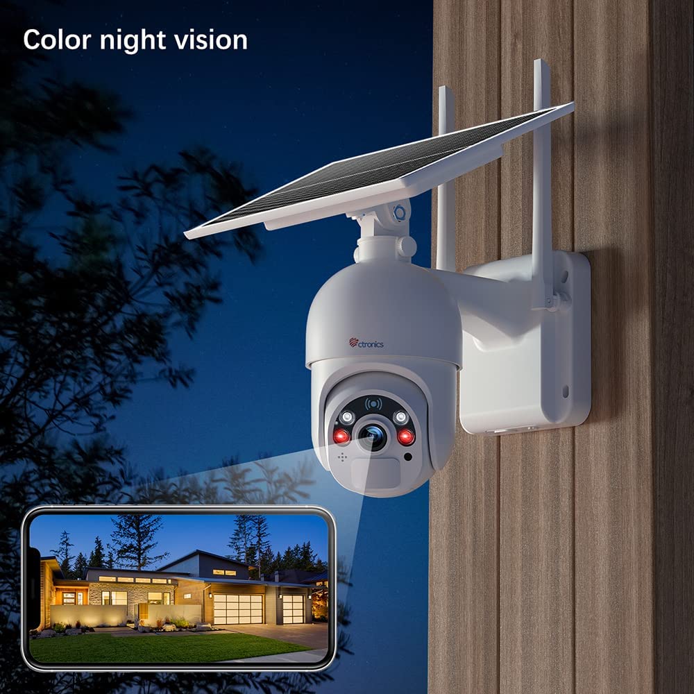 Ctronics (4G not wifi) Solar Panel Security Camera. 4G LTE 10000mAh battery, Color Night Vision Auto Cruise IP Camera with Smart Tracking CCTV.