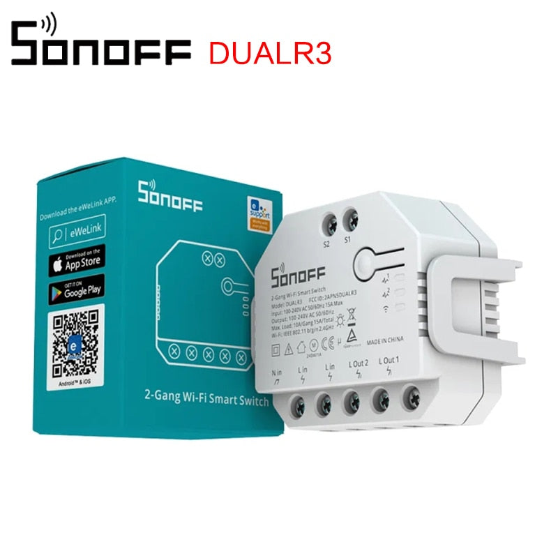 SONOFF DUALR3/R3 Lite MINI WiFi Smart Switch 2 Gang Dual Relay Module With Power Metering Via eWeLink Control. Supports Alexa, Google Home and SmartThings