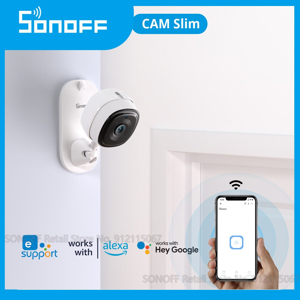 SONOFF CAM Slim Wi-Fi Smart Security Camera 1080P HD Two-way Audio Surveillance Automatic Tracking Motion Alarm. Works with Alexa. Please order UK or EU adapter version as required