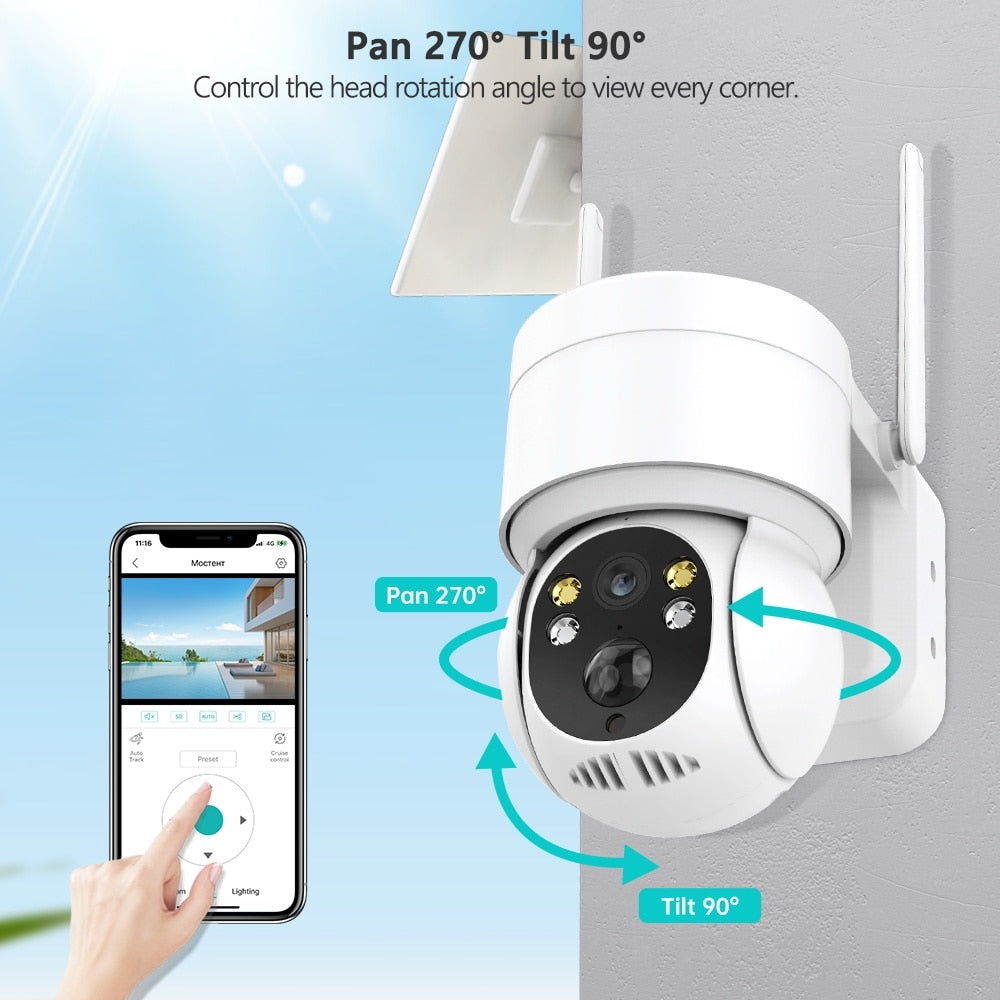 Solar Camera. Wifi Outdoor 1080P PIR Human Detection Wireless Surveillance IP Cameras with Solar Panel and in-built 7800mAh Rechargeable Battery