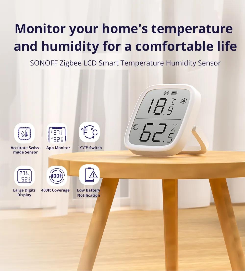 SONOFF SNZB-02D Zigbee Smart Temperature Humidity Sensor with Large LCD. Remote Real-time Monitoring via Ewelink APP and works with Alexa & Google Home