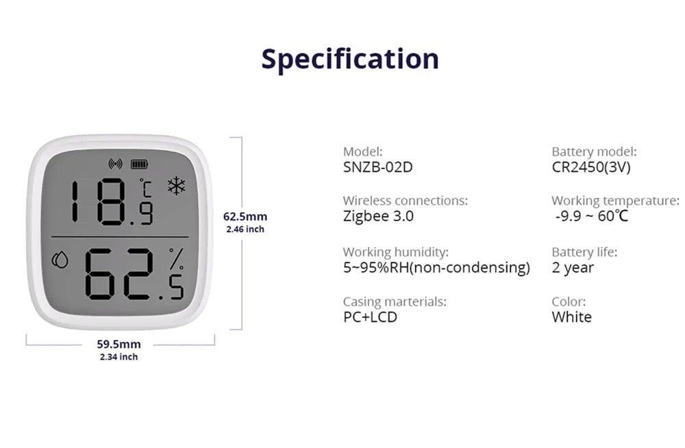 SONOFF SNZB-02D Zigbee Smart Temperature Humidity Sensor with Large LCD. Remote Real-time Monitoring via Ewelink APP and works with Alexa & Google Home