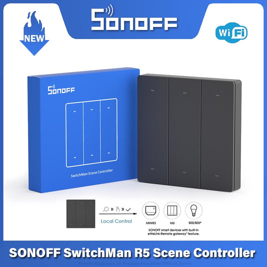 SONOFF SwitchMan R5 Scene Controller 6-Key. Wire-free Smart Home Remote Via eWeLink. Remote Control via SONOFF M5 / MINIR3  NSPanel to enable Smart remote switch. See description for more.